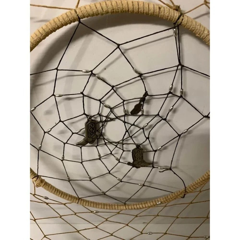 Large Handmade Dream Catcher with Cowboy Themed Charms, Leather Fringe